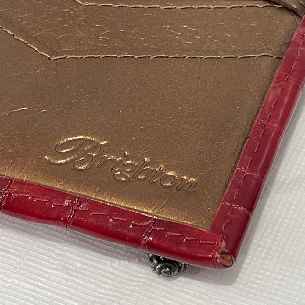 Brighton Red Croc Cher Portfolio Wallet patent red leather vintage pen pocket - Picture 8 of 15